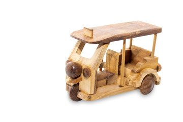 Thailand three wheel native taxi (Tuk Tuk) wood model isolated o