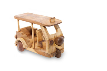 Thailand three wheel native taxi (Tuk Tuk) wood model isolated o