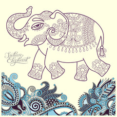 Fototapeta premium original stylized ethnic indian elephant pattern drawing and han