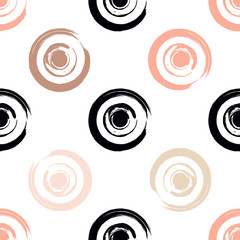 Cute vector geometric seamless pattern. Brush strokes. Polka dots.