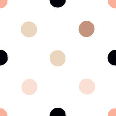 Cute vector geometric seamless pattern. Brush strokes. Polka dots.