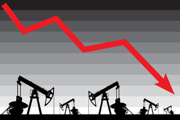 Oil price crisis. Oil price fall graph illustration.