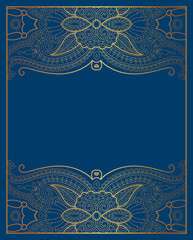 elegant floral ornamental background, golden decor on blue