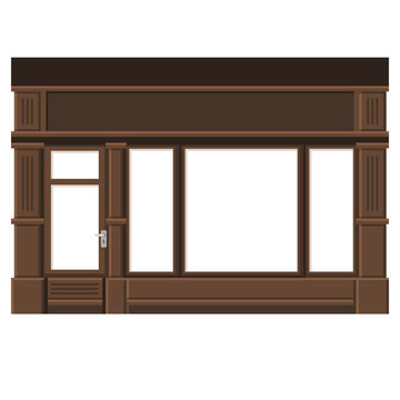 Shopfront with White Blank Windows. Wood Store Facade. Vector.