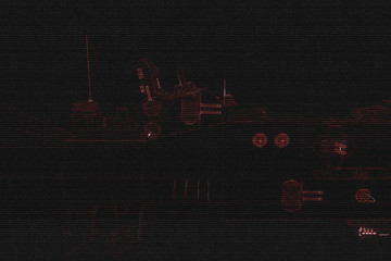 Futuristic Spaceship Destroyer Hologram Wireframe in Motion. Nice 3D Render
