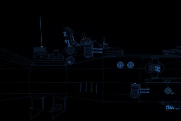 Futuristic Spaceship Destroyer Hologram Wireframe in Motion. Nice 3D Render
