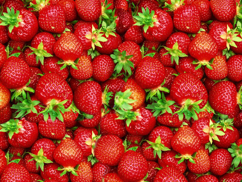 Red ripe strawberries for the background.