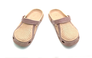 Children's rubber sandals isolated on the white background