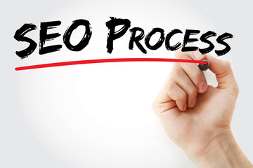 Hand writing SEO process with marker, business concept