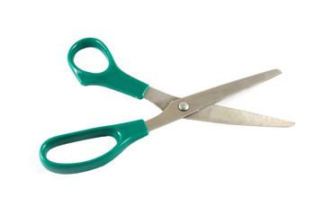 Green scissors isolated on a white background