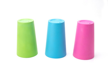 plastic cups on white background