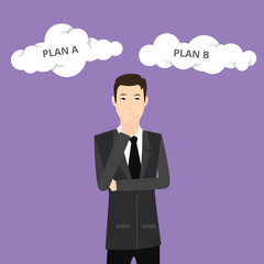 plan a plan b businessman think using suit and tie and cloud sign vector graphic illustration