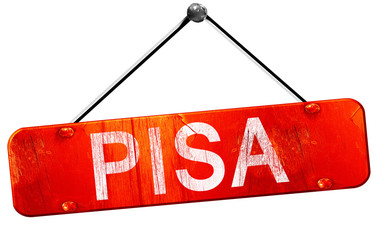 Pisa, 3D rendering, a red hanging sign