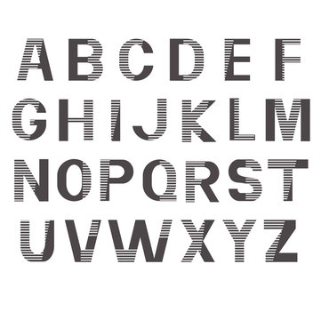 Alphabet vector fonts. Printed gray striped letters