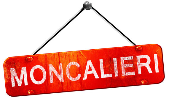 Moncalieri, 3D rendering, a red hanging sign