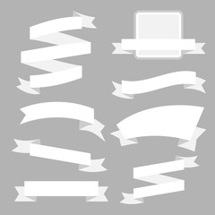 White Ribbons Set isolated On Grey Background.