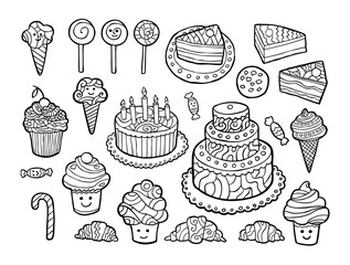 Set of cute monochrome sweets.