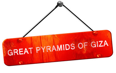 great pyramids of giza, 3D rendering, a red hanging sign