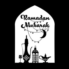 Ramadan Mubarak Window Teapot Black White