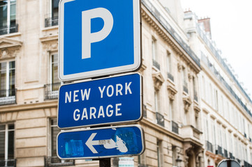 New York Garage parking area in the heart of the city with beautiful luxury buildings in the background