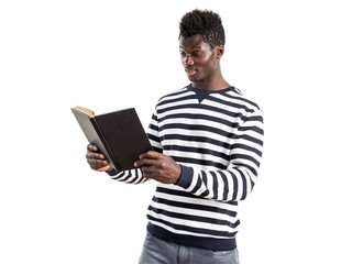 Handsome black man reading book