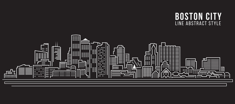 Cityscape Building Line art Vector Illustration design - Boston City