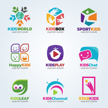 Kids logo for business vector art set design