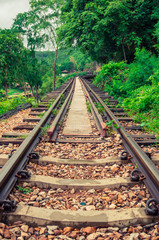 railway in the forest,vintage tone