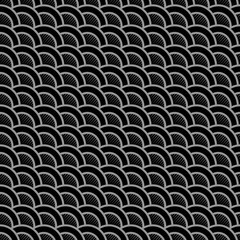 Geometric striped black seamless pattern with stylized waves