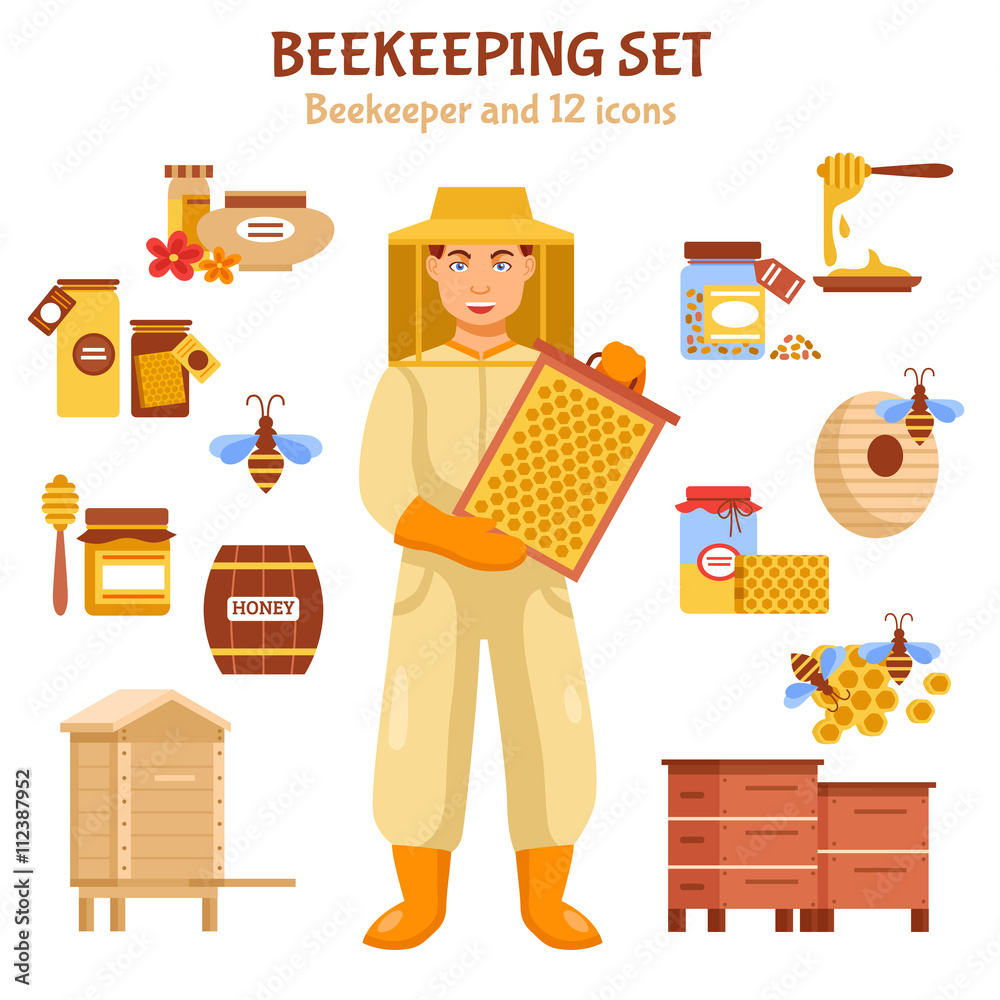 Wall mural Beekeeping Honey Illustration Icon Set