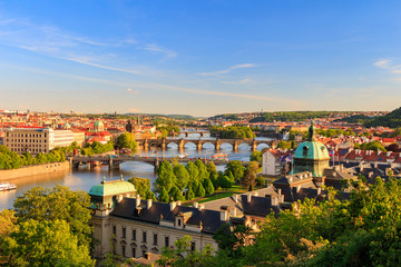 Fototapeta na wymiar Beautiful view to Vltava and bridges in Prague, Czech republic