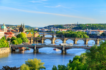 Fototapeta na wymiar Beautiful view to Vltava and bridges in Prague, Czech republic