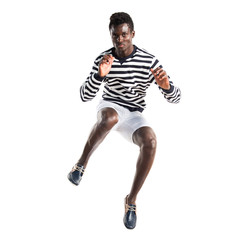 Handsome black man jumping