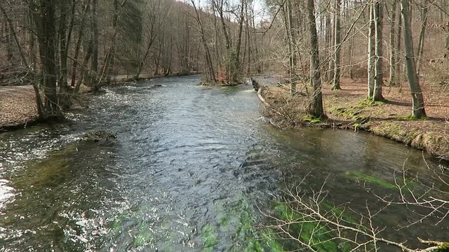 Wuerm river landscape in springtime. flowing stream water. located next to Starnberg, Bavaria (Germany)