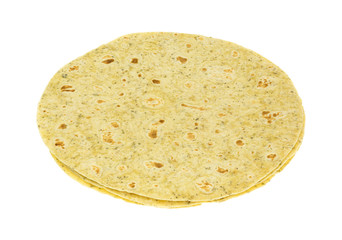 Garlic and herb flavored tortilla wraps side view isolated on white background