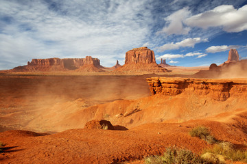 panoramic view of monument valley in a windy day