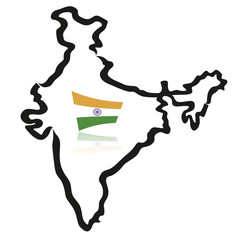 India map, outlines, with flag