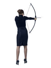 rear view aiming businesswoman