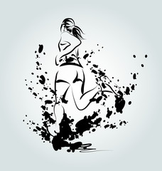 Fototapeta premium Vector ink illustration of a running woman