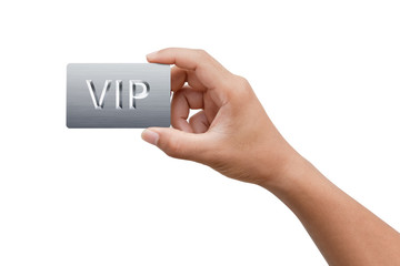 hand picking VIP or very important person platinum card on white