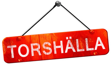 Torshalla, 3D rendering, a red hanging sign