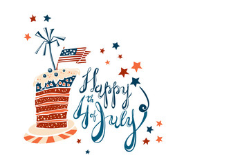 Fourth of July Cartoon Lettering with striped cake