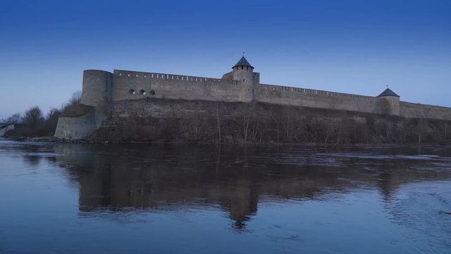 The Ivangorod castle in Russia fronting the city of Narva. They are two giants of stone towering in close vicinity to each other two opposite banks (at distance of an arrow flight  