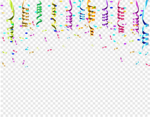 Red isolated ribbon with bow tied to corners with a knot. Vector jubilee present background