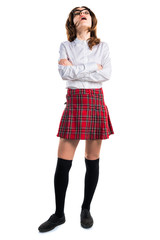 Teen student girl looking up