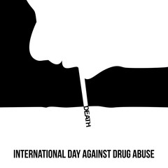 International day against drug abuse minimal vector black and white concept with silhouette face sniffing drugs