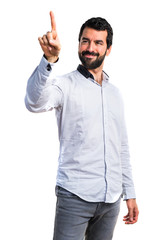 Man touching on transparent screen
