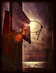 Basketball hoop against the sky.