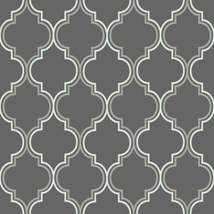 Abstract geometric seamless vector pattern. Trendy textile or interior wallpaper repeatable texture. Tony natural light beige and dark grey color shades. Arches or console shapes background. - 112401772