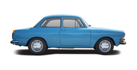 Classic sedan car side view isolated on white - obrazy, fototapety, plakaty